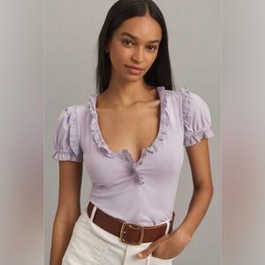 Maeve Anthropologie Puff-Sleeve Ruffle Blouse XL